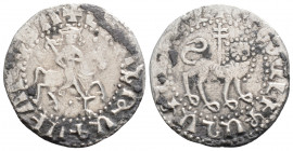 Medieval 
Armenia, Levon II (1270-1289 AD) 
AR Tram. (21.3mm, 2.2g) 
Obv: Levon on horseback; holds patriarchal cross, + in field, abbreviated name.
R...