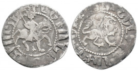 Medieval
Armenia, Cilician Armenia, Royal, Levon III (1301-1307 AD)
AR Tram (21.4mm, 2g)
Obv: Levon on horseback riding right, head facing, holding cr...