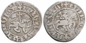 Medieval
Armenia, Cilician Armenia, Levon III (1301-1307 AD)
AR Takvorin (22.1mm, 2.2g)
Obv: Levon III crowned, riding on horseback to right, holding ...