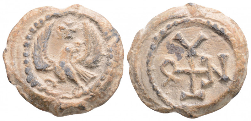 Byzantine Lead Seal (6th-7th centuries)
Obv: Eagle standing facing, head and tai...