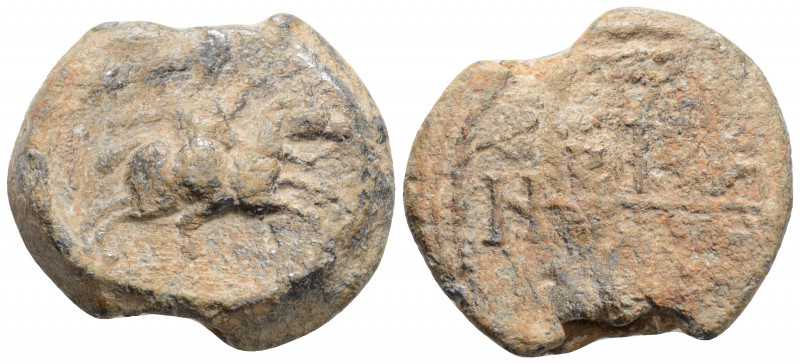 Byzantine Lead Seal (7th- 8th centuries)
Obv: Uncertain saint riding on horsebac...