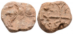 Byzantine Lead Seal (7th- 8th centuries)
Obv: Uncertain saint riding on horseback to right
Rev: Cruciform monogram
(8,3g 17,7mm diameter)