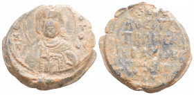 Byzantine Lead Seal (9th- 10th centuries)
Obv: Nimbate bust of Christ Pantokrator facing, holding,globus
Rev: 4 (four) lines of text.
(9.6 g, 24.8 mm ...