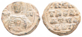 Seal
Byzantine Lead Seal (9-11 th century)
Obv: MHP - ΘV. Facing bust of the Virgin Mary, with Christ medallion on breast.
Rev: 4 (four) lines of writ...
