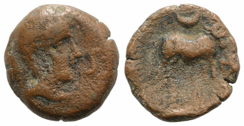 Spain, Castulo, early 2nd century BC. Æ Semis (22.5mm, 9.14g, 6h). Laureate male...