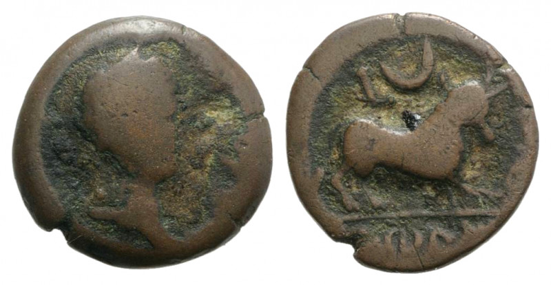 Spain, Castulo, early 1st century BC. Æ Semis (18mm, 3.94g, 9h). Diademed male h...