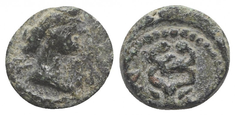 Gaul, Massalia, after 49 BC. Æ (10mm, 1.88g, 8h). Helmeted bust of Minerva r. R/...