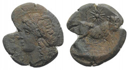 Northern Campania, Cales, c. 317-280 BC. Æ (20mm, 6.19 g, 6h). Laureate head of Apollo left; star to right / Man-headed bull standing right, head faci...