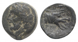 Northern Apulia, Arpi, c. 325-275 BC. Æ (15mm, 3.11g, 12h). Laureate head of Zeus l.; thunderbolt behind. R/ Forepart of boar r., spear above. HNItaly...