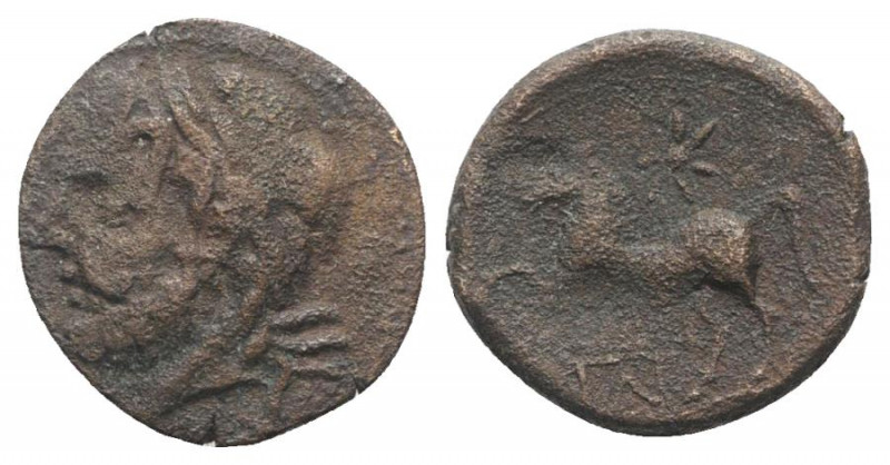 Northern Apulia, Arpi, c. 325-275 BC. Æ (15mm, 2.94g, 10h). Laureate head of Zeu...