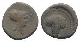 Northern Apulia, Arpi, c. 215-212 BC. Æ (15mm, 4.50g, 7h). Helmeted head of Athena r. R/ Bunch of grapes. HNItaly 650; SNG ANS 646. Good Fine
