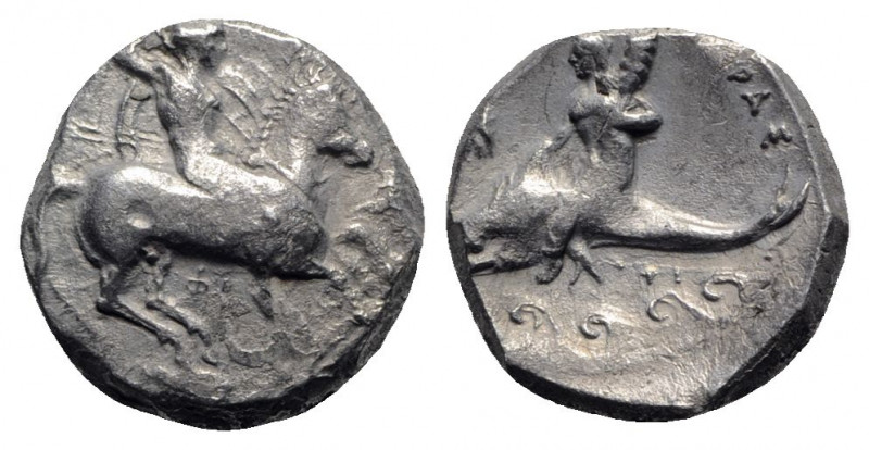 Southern Apulia, Tarentum, c. 290-281 BC. AR Nomos (19.5mm, 7.64g, 1h). Warror, ...