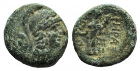 Southern Lucania, Herakleia, 3rd-1st centuries BC. Æ (12mm, 1.79g, 12h). Helmeted head of Athena r.; pelta to l. R/ Herakles standing r., holding phia...