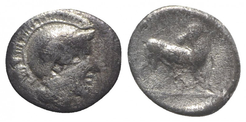 Southern Lucania, Thourioi, c. 443-400 BC. AR Obol (9mm, 0.70g, 5h). Helmeted he...