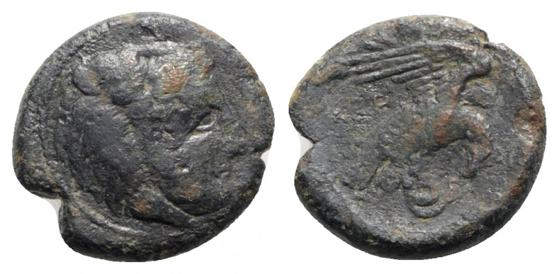 Bruttium, Kroton, c. 350-300 BC. Æ (20mm, 6.70g, 6h). Head of Herakles r., weari...