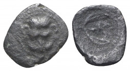 Bruttium, Rhegion, c. 425/0-415/0 BC. Æ (10mm, 0.62g, 12h). Facing lion’s scalp. R/ Olive spray encircling PH. HNItaly 2522; SNG ANS 683. Good Fine