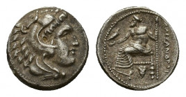 Kings of Macedon, Alexander III 'the Great' (336-323 BC). AR Drachm (16 mm, 4,22 g). Struck under Menander. Sardes, c. 324-323 BC. Head of Herakles r....