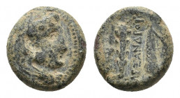 Kings of Macedon, Alexander III "the Great" (336-323 BC). Æ (15,55 mm, 7,27 g). Uncertain mint. Head of Herakles r., wearing lion skin. R/ bow in case...