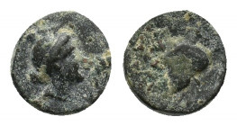 Asia Minor, Uncertain (Mysia?), c. 3rd century BC. Æ (13mm, 3.08g). Female head r. R/ Vine leaf. Good Fine