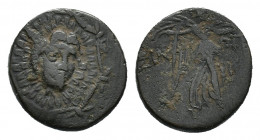 Paphlagonia, Sinope, time of Mithradates VI, c. 105-85 BC. Æ (19,09 mm, 7,94 g). Aegis with gorgoneion. R/ Nike advancing r., holding wreath and palm;...