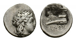 Bithynia, Kios. AR Hemidrachm (12,43 mm, 2,43 g). Proxenos magistrate, c. 345-315 BC. Laureate head of Apollo r. R/ Star surmounting prow of galley l....
