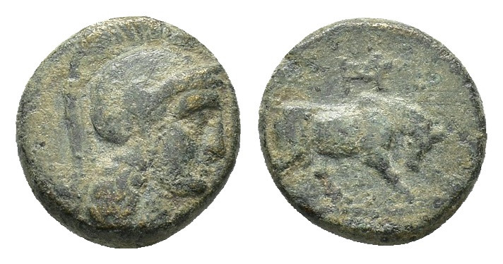 Bithynia, Myrleia, c. 4th-3rd centuries BC. Æ (18,12 mm, 8,06 g). Helmeted head ...