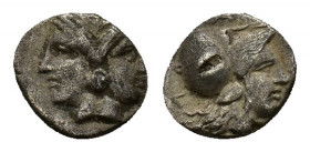 Mysia, Lampsakos, 4th-3rd century. AR Diobol (10,03 mm, 1,23 g). Janiform female head. R/ Helmeted head of Athena r. SNG France 1182-96 (for type). Ve...