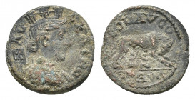 Troas, Alexandria, c. mid 3rd century AD. Æ (21,41 mm, 6,45 g). Pseudo-autonomous issue. Turreted and draped bust of Tyche r.; vexillum behind. R/ She...
