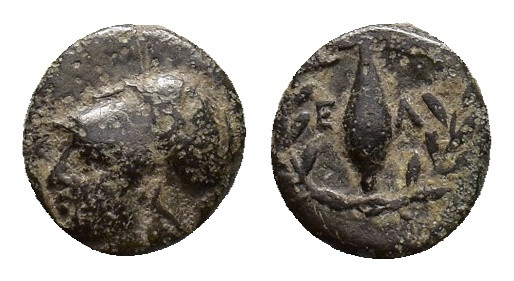 Aiolis, Elaia, c. 350-300 BC. Æ (10,37mm, 1,41 g). Helmeted head of Athena l. R/...