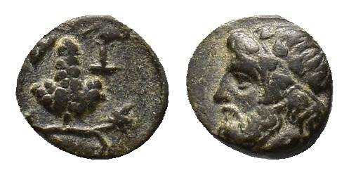 Aiolis, Temnos, c. 3rd century BC. Æ (9,64 mm, 1,24 g). Bearded head of Dionysos...