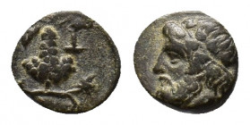 Aiolis, Temnos, c. 3rd century BC. Æ (9,64 mm, 1,24 g). Bearded head of Dionysos l., wreathed with ivy. R/ Bunch of grapes. SNG Copenhagen 246-8. Good...
