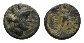 Lydia, Magnesia ad Sipylum, c. 2nd-1st centuries BC. Æ (11,37 mm, 1,84 g). Turreted head of Tyche right / Zeus Lydios standing left, holding eagle and...