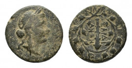 Lydia, Sardes, c. 2nd-1st century BC. Æ (14,94 mm, 4,23 g). Laureate head of Apollo l. R/ Club upwards within oak wreath. SNG Copenhagen 470- 482 var....