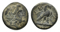 Phrygia, Amorion, 2nd-1st centuries BC. Æ (17,05 mm, 9,76 g). Laureate head of Zeus r. R/ Eagle standing l. on thunderbolt, wings closed, Kerykeion ov...