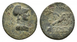 Phrygia, Apameia, c. 88-40 BC. Æ (21,74 mm, 7,93 g). Antiphon, son of Menekles, magistrate. Helmeted bust of Athena r. R/ Eagle r., landing on maeande...