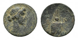 Phrygia, Laodicea ad Lycum. Pseudo-autonomous issue, time of Tiberius (?), AD 14-37. Æ 14mm (13,06 g, 2,59 g). Pythes Pythou, magistrate. Laureate and...