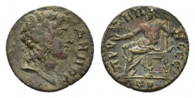 Phrygia, Prymnessus, time of the Antonines, AD 138-192. Æ (19,34 mm, 4,82 g). Pseudo-autonomous. Laureate head of Demos r. R/ Zeus seated l. on throne...