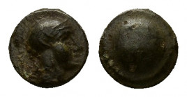 Pisidia, Selge, c. 3rd-2nd century BC. Æ (9,31 mm, 0,95 g). Circular shield. R/ Helmeted head of Athena r. Sear type 5487; SNG von Aulock 5296. Very f...