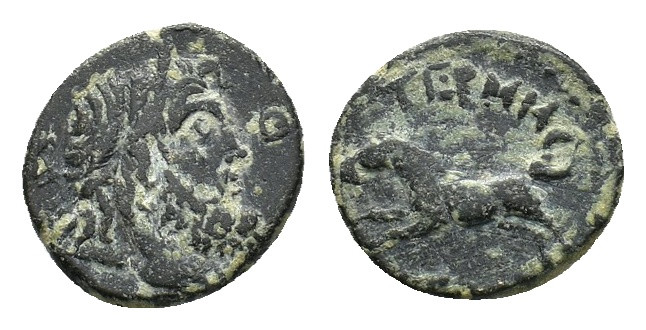 Pisidia, Termessos. Æ (16,44 mm, 3,81). Dated CY 26 = 46/5 BC. Laureate head of ...