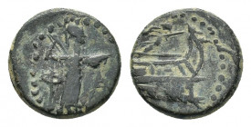 Lycia, Phaselis, c. 190-167 BC. Æ (18,12 mm, 7,03 g) Prow of war galley right; Nike flying right above, crowning prow / Φ-A, Athena standing right, wi...