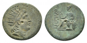 Cilicia, Soloi, 2nd-1st century BC. Æ (23,25 mm, 6,41 g). Radiate head of Helios r. R/Athena
enthroned l., holding Nike on extended r. hand and restin...