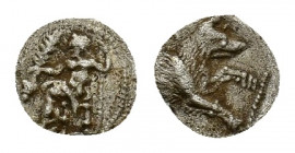 Cilicia, Tarsos. Mazaios (Satrap of Cilicia c. 361-334 BC). AR Obol (10,31 mm, 0,55 g). Zeus-Baal seated l., holding Nike and sceptre; before, bunch o...