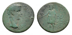 Phrygi, Aezanis. Gaius (AD 37-41). Æ (19,29 mm, 4,50 g). Lollios Klassikos magistrate. Laureate head r. R/ Zeus standing l. with eagle and scepter. RP...