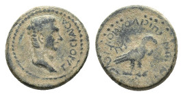 Phrygia, Amorium. Caligula (AD 37-41). Æ (20,24 mm, 6,12 g). Silvanus and Iustus Vipsanius, magistrates. Laureate head r. R/ Eagle standing r.; in l. ...