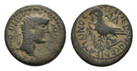 Phrygia, Amorium. Claudius (AD 41-54). Æ (18,34 mm, 5,23 g). Pedon and Katon, magistrates. Laureate head r. R/ Eagle standing l.; monogram above. RPC ...
