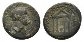Phrygia, Amorium. Vespasian (AD 69-79). Æ (20,96 mm, 8.84 g), L. Vipsanios Silvanos, magistrate. Laureate head of Vespasian r. R/ Temple (of Zeus?) wi...