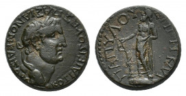 Phrygia, Cotiaeum. Vespasian (AD 69-79). Æ (23,41 mm, 12,65 g). T. Klaudios Papylos, magistrate. Laureate head r.
Asklepios standing l. on base, lean...