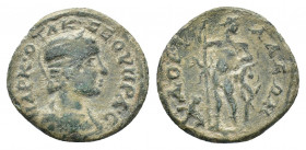 Phrygia, Dorylaeum. Otacilia Severa (Augusta, AD 244-249). Æ (27,09 mm, 6,68 g). Draped bust r., wearing stephane. Dionysos standing l., head r., hold...
