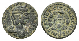 Phrygia, Hierapolis. Annia Faustina (Augusta, AD 221). Æ (21,91 mm, 5,86 g). Draped bust r., wearing stephane R/ A/KTI/A in three lines within wreath....