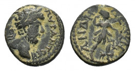 Pisidia, Andeda. Marcus Aurelius (AD 161-180). Æ (16,95 mm, 4,42 g). Laureate head r. R/ Artemis advancing r., holding bow and drawing arrow from quiv...